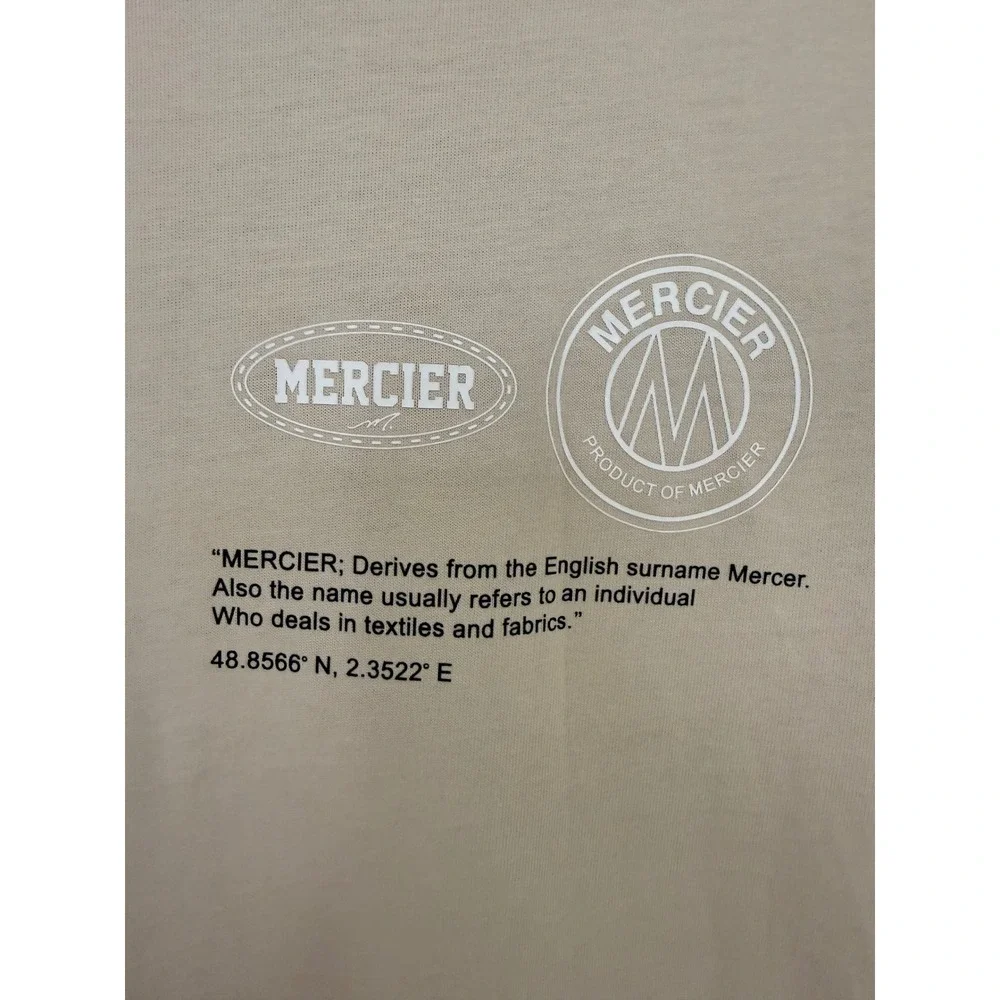 MERCIER Mens Beige Graphic Print Crewneck T Shirt Casual Streetwear Size M‎ - Picture 3 of 5